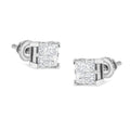 10K white gold stud earrings with 4 princess diamond stones in invisible setting