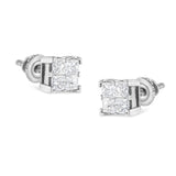 10K white gold stud earrings with 4 princess diamond stones in invisible setting thumbnail 1
