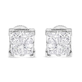 10K White Gold 3/4 Cttw Invisible Set Princess-Cut Diamond Composite Square Stud Earrings (H-I Color, SI2-I1 Clarity)-3 thumbnail 4