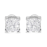 10K White Gold 3/4 Cttw Invisible Set Princess-Cut Diamond Composite Square Stud Earrings (H-I Color, SI2-I1 Clarity)