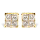 10K Yellow Gold 3/4 Cttw Invisible Set Princess-Cut Diamond Composite Square Stud Earrings (I-J Color, I2-I3 Clarity)-0 thumbnail 1