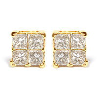 10K Yellow Gold 3/4 Cttw Invisible Set Princess-Cut Diamond Composite Square Stud Earrings (I-J Color, I2-I3 Clarity)
