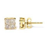 10K Yellow Gold 3/4 Cttw Invisible Set Princess-Cut Diamond Composite Square Stud Earrings (I-J Color, I2-I3 Clarity)-3 thumbnail 4