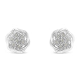 925 sterling silver ring with swirl cluster of small round diamond stones thumbnail 1