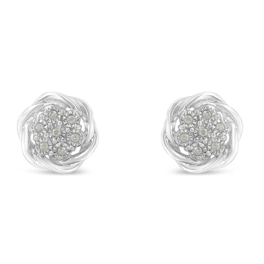 925 sterling silver ring with swirl cluster of small round diamond stones
