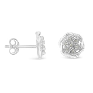 Sterling Silver Diamond Swirl Cluster Stud Earrings (1/6 cttw, I-J Color, I2-I3 Clarity)-1