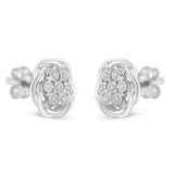 Sterling Silver Diamond Swirl Cluster Stud Earrings (1/6 cttw, I-J Color, I2-I3 Clarity)-3 thumbnail 4