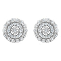 10K white gold stud earrings with round double halo diamond stones