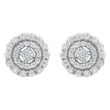10K white gold stud earrings with round double halo diamond stones thumbnail 1