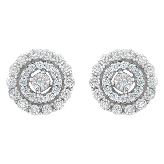 10KT White Gold 1/2 cttw Double Halo Brilliant Round-Cut Diamond Stud Earrings (I-J Clarity, I2-I3 Color)-0