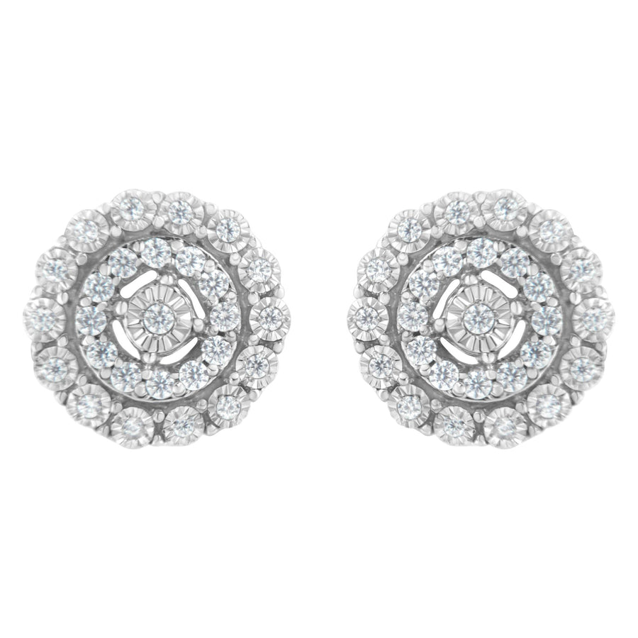 10KT White Gold 1/2 cttw Double Halo Brilliant Round-Cut Diamond Stud Earrings (I-J Clarity, I2-I3 Color)