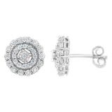 10KT White Gold 1/2 cttw Double Halo Brilliant Round-Cut Diamond Stud Earrings (I-J Clarity, I2-I3 Color)-1 thumbnail 2