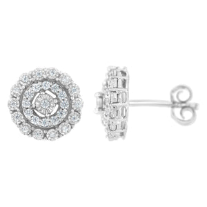 10KT White Gold 1/2 cttw Double Halo Brilliant Round-Cut Diamond Stud Earrings (I-J Clarity, I2-I3 Color)-1