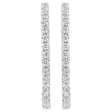 14K white gold hoop earrings with round diamond stones thumbnail 1