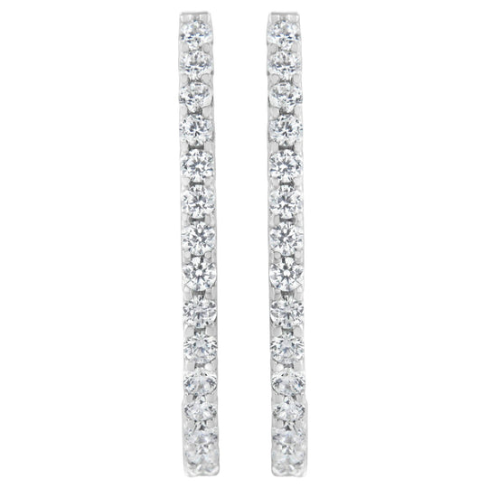 14K White Gold 2.0 Cttw Round Brilliant Cut Diamond Oblong Hinged Leverback Hoop Earrings (I-J Color, I1-I2 Clarity)-0