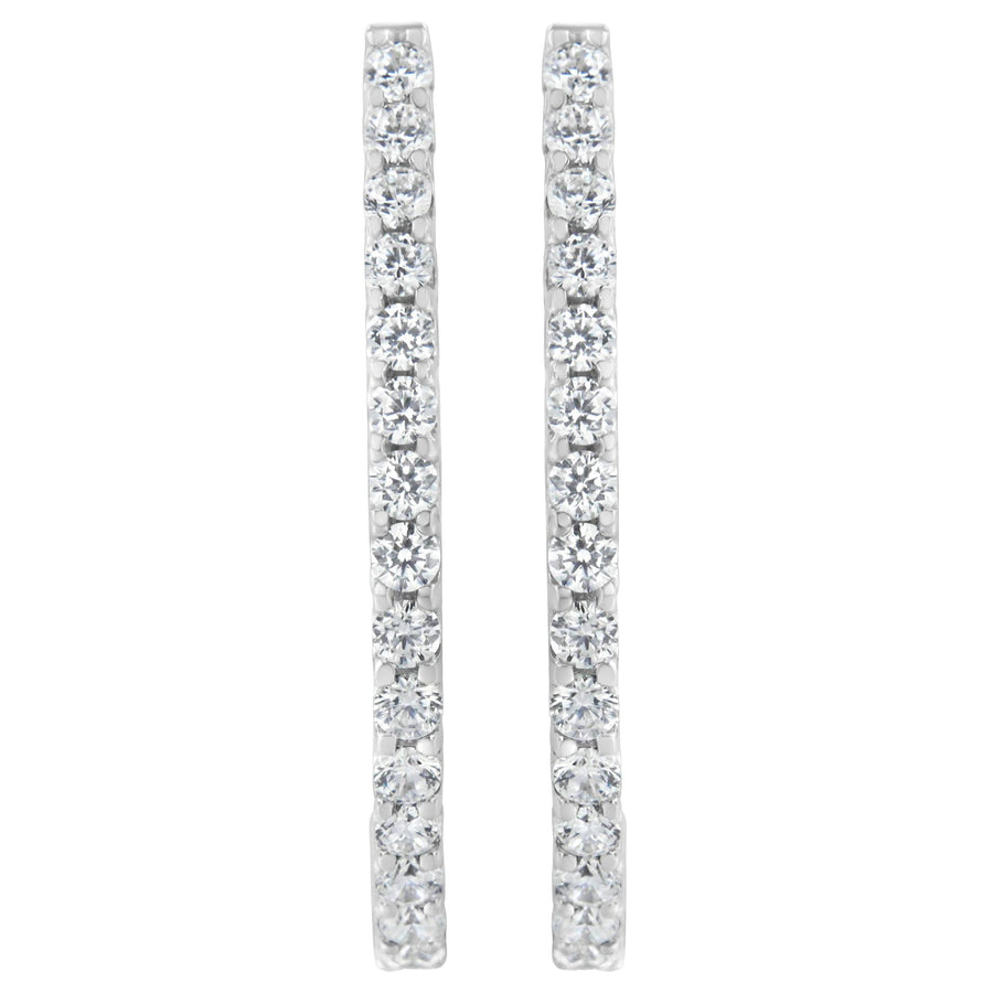 14K White Gold 2.0 Cttw Round Brilliant Cut Diamond Oblong Hinged Leverback Hoop Earrings (I-J Color, I1-I2 Clarity)