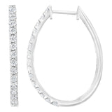 14K White Gold 2.0 Cttw Round Brilliant Cut Diamond Oblong Hinged Leverback Hoop Earrings (I-J Color, I1-I2 Clarity)-1 thumbnail 2