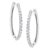 14K White Gold 2.0 Cttw Round Brilliant Cut Diamond Oblong Hinged Leverback Hoop Earrings (I-J Color, I1-I2 Clarity)-3 thumbnail 4
