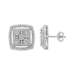 .925 Sterling Silver 3/8 Cttw Miracle Set Round Diamond Double Halo Cluster Earrings (I-J Color, I2-I3 Clarity)-1
