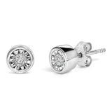 .925 Sterling Silver 1/5 Cttw Round Brilliant-Cut Near Colorless Diamond Miracle-Set Bezel Barrel Style Stud Earrings (I-J Color, I2-I3 Clarity)-1 thumbnail 2