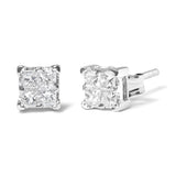 .925 Sterling Silver 1/4 Cttw Invisible Set Princess Diamond Composite Quad Stud Earrings (I-J Color, I1-I2 Clarity)-1 thumbnail 2