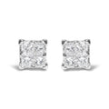 .925 Sterling Silver 1/4 Cttw Invisible Set Princess Diamond Composite Quad Stud Earrings (I-J Color, I1-I2 Clarity)-0
