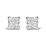 .925 Sterling Silver 1/4 Cttw Invisible Set Princess Diamond Composite Quad Stud Earrings (I-J Color, I1-I2 Clarity)-0 thumbnail 1