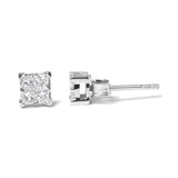 .925 Sterling Silver 1/4 Cttw Invisible Set Princess Diamond Composite Quad Stud Earrings (I-J Color, I1-I2 Clarity)-3 thumbnail 4