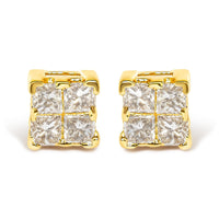 10KT Gold Princess Diamond Stud Earring (1/4 cttw, J-K Color, I1-I2 Clarity)
