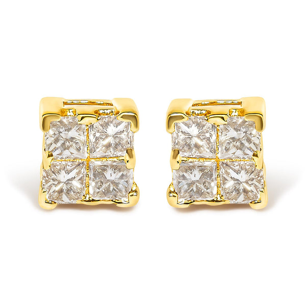 10KT Gold Princess Diamond Stud Earring (1/4 cttw, J-K Color, I1-I2 Clarity)