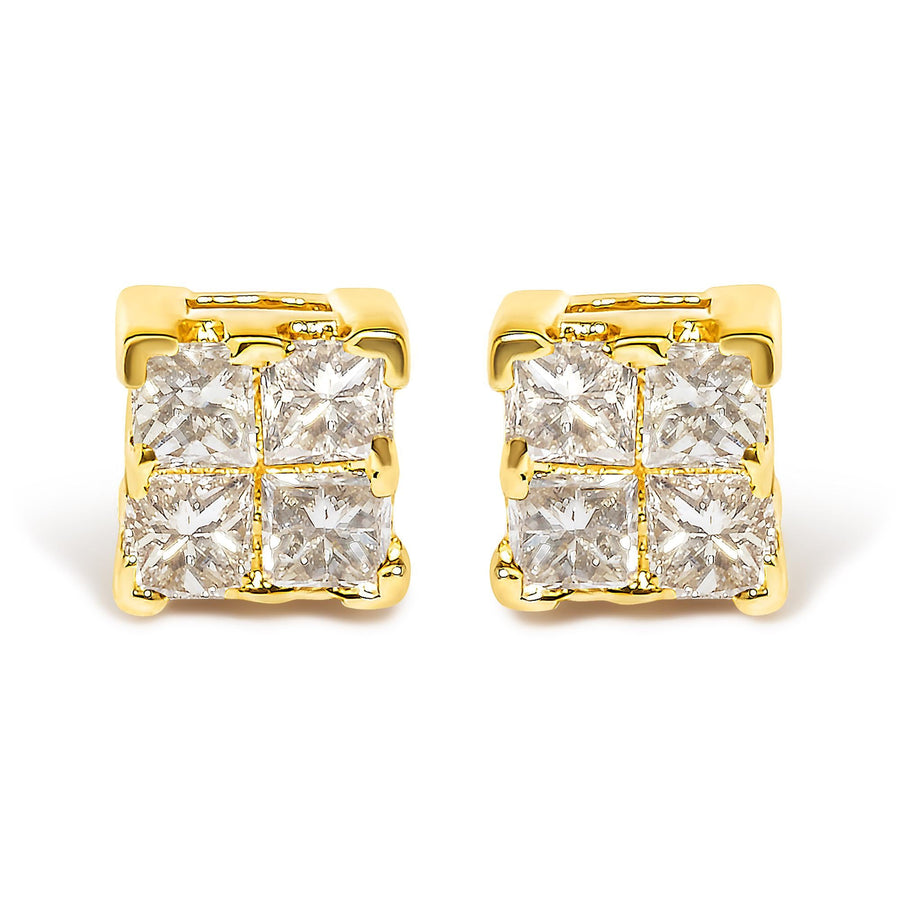 10KT Gold Princess Diamond Stud Earring (1/4 cttw, J-K Color, I1-I2 Clarity)