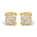 14K yellow gold earrings with princess-cut invisible-set diamond stones