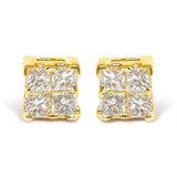 14K yellow gold earrings with princess-cut invisible-set diamond stones thumbnail 1