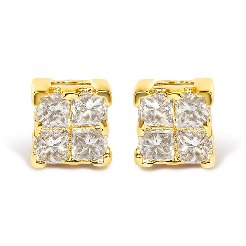 14K Yellow Gold 1/4 Cttw Invisible Set Princess-Cut Diamond Square Stud Earring (J-K Color, I1-I2 Clarity)