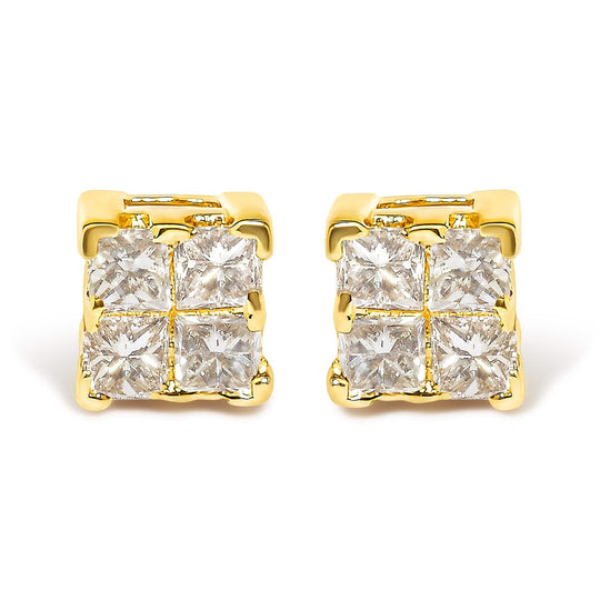 14K Yellow Gold 1/4 Cttw Invisible Set Princess-Cut Diamond Square Stud Earring (J-K Color, I1-I2 Clarity)-0
