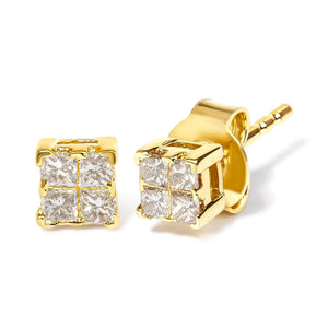 14K Yellow Gold 1/4 Cttw Invisible Set Princess-Cut Diamond Square Stud Earring (J-K Color, I1-I2 Clarity)-1