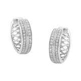 10K white gold hoop earrings with channel-set round diamond stones thumbnail 1