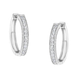 10K white gold hoop earrings with channel-set round diamond stones thumbnail 1