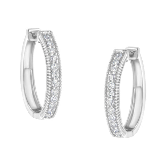 10K white gold hoop earrings with channel-set round diamond stones