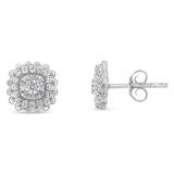 .925 Sterling Silver 1/2 Cttw Round-Cut Diamond Halo Cluster Stud Earring (I-J Color, I2-I3 Clarity)-1 thumbnail 2