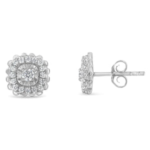 .925 Sterling Silver 1/2 Cttw Round-Cut Diamond Halo Cluster Stud Earring (I-J Color, I2-I3 Clarity)-1