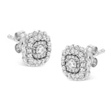 .925 Sterling Silver 1/2 Cttw Round-Cut Diamond Halo Cluster Stud Earring (I-J Color, I2-I3 Clarity)-3 thumbnail 4
