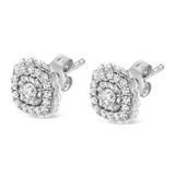 .925 Sterling Silver 1/2 Cttw Round-Cut Diamond Halo Cluster Stud Earring (I-J Color, I2-I3 Clarity)-4 thumbnail 5