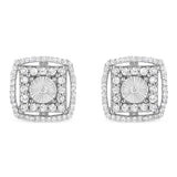 .925 Sterling Silver 1.0 Cttw Round Diamond Double Halo and Disc Stud Earring (I-J Color, I2-I3 Clarity)-0 thumbnail 1