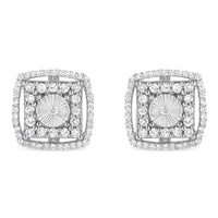 .925 Sterling Silver 1.0 Cttw Round Diamond Double Halo and Disc Stud Earring (I-J Color, I2-I3 Clarity)