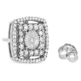 .925 Sterling Silver 1.0 Cttw Round Diamond Double Halo and Disc Stud Earring (I-J Color, I2-I3 Clarity)-3 thumbnail 4