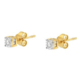 Yellow Plated Sterling Silver Diamond Stud Earring (1/4 cttw, I-J Color, I2-I3 Clarity)-4 thumbnail 5