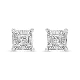 .925 Sterling Silver 1/4 Cttw Miracle Set Princess-Cut Diamond Solitaire Stud Earrings with Hidden Halo (I-J Color, SI2-I1 Clarity)-0 thumbnail 1