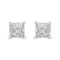 .925 Sterling Silver 1/4 Cttw Miracle Set Princess-Cut Diamond Solitaire Stud Earrings with Hidden Halo (I-J Color, SI2-I1 Clarity)