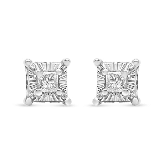 925 sterling silver stud earrings with 2 princess-cut diamond stones